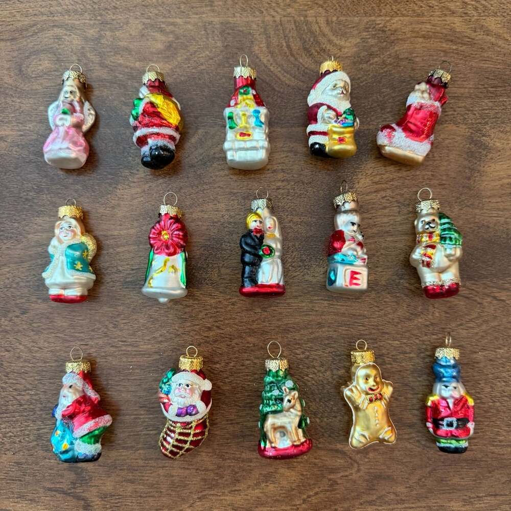 Vintage Miniature Blown Glass Assorted Christmas Ornaments Set of 15